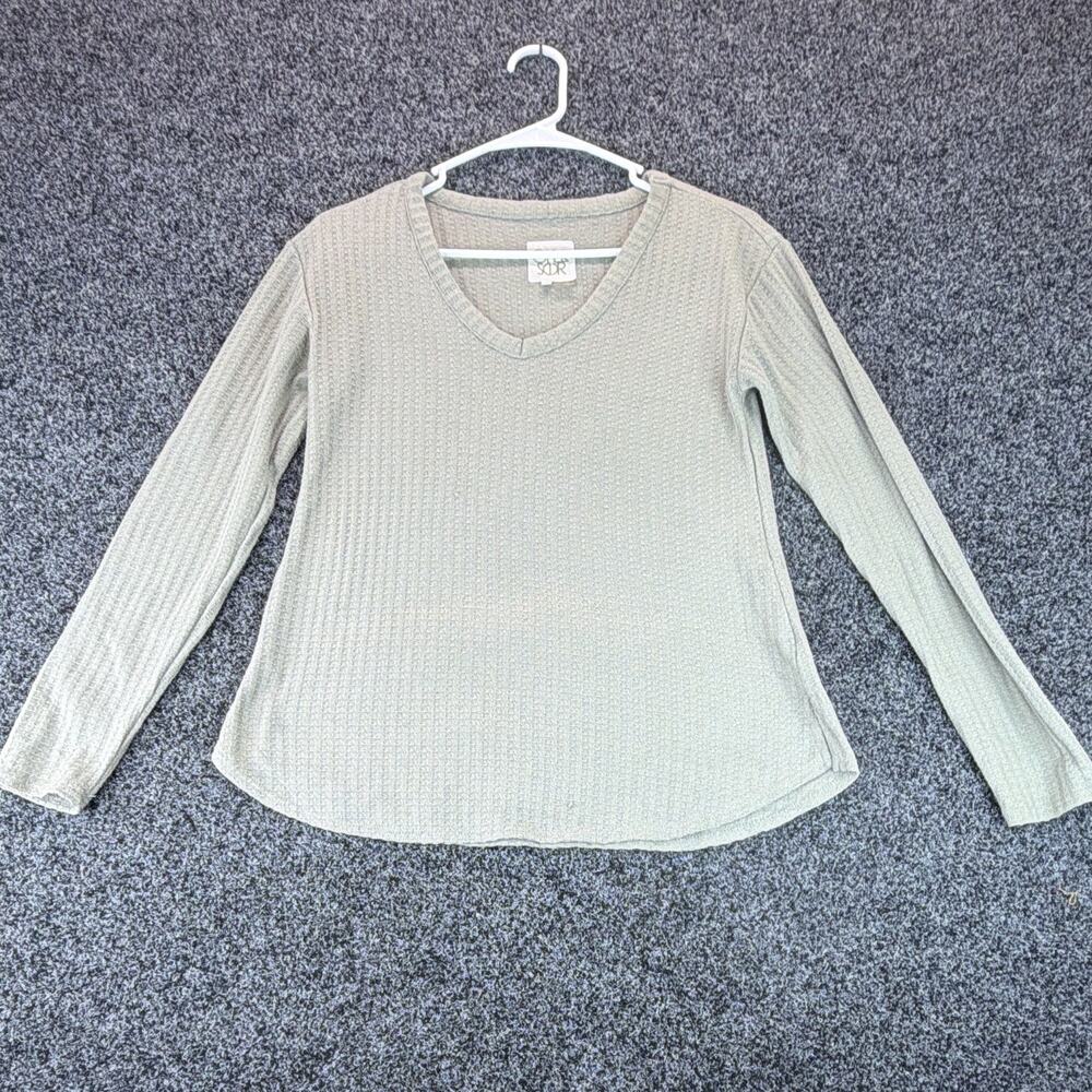 Chaser Women's Gray Waffle Knit V-Neck Long Sleeve Pullover Sweater XS
